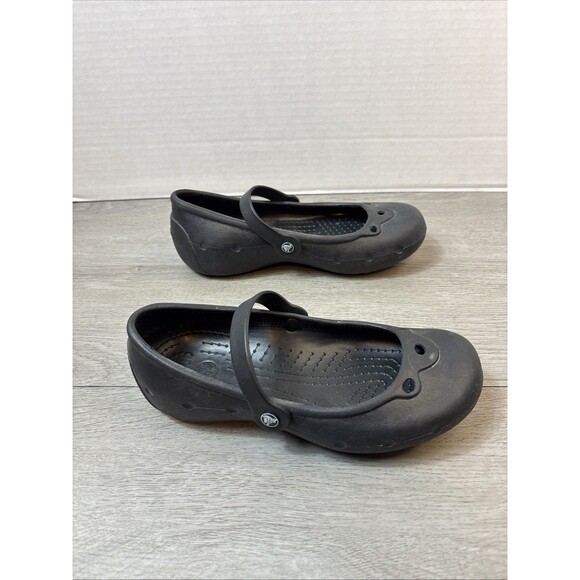 Crocs Mary Jane Flats Womens Size 5 Juniors 3 Slip Resistant Casual Black - Picture 8 of 10